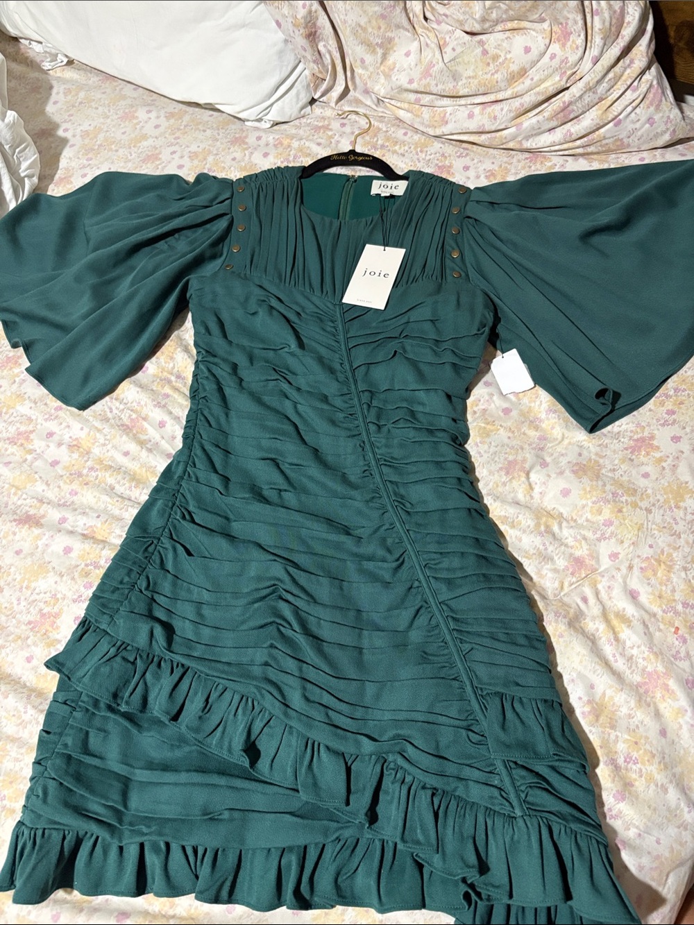 Joie Teal Ruched Ruffle Mini Dress